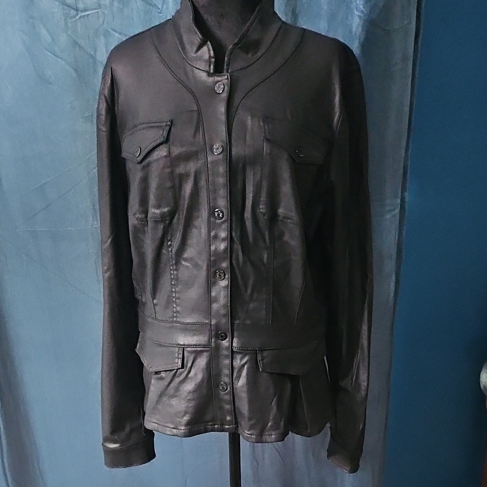 White House Black Market - Gently Worn - Black Coated Peplum Jacket - Xl